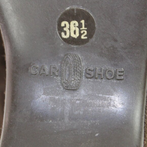 Original Car Shoe Prada Chocolate Suede Gold Tone Eyelet Wedge, Size 36.5 - Picture 11 of 11